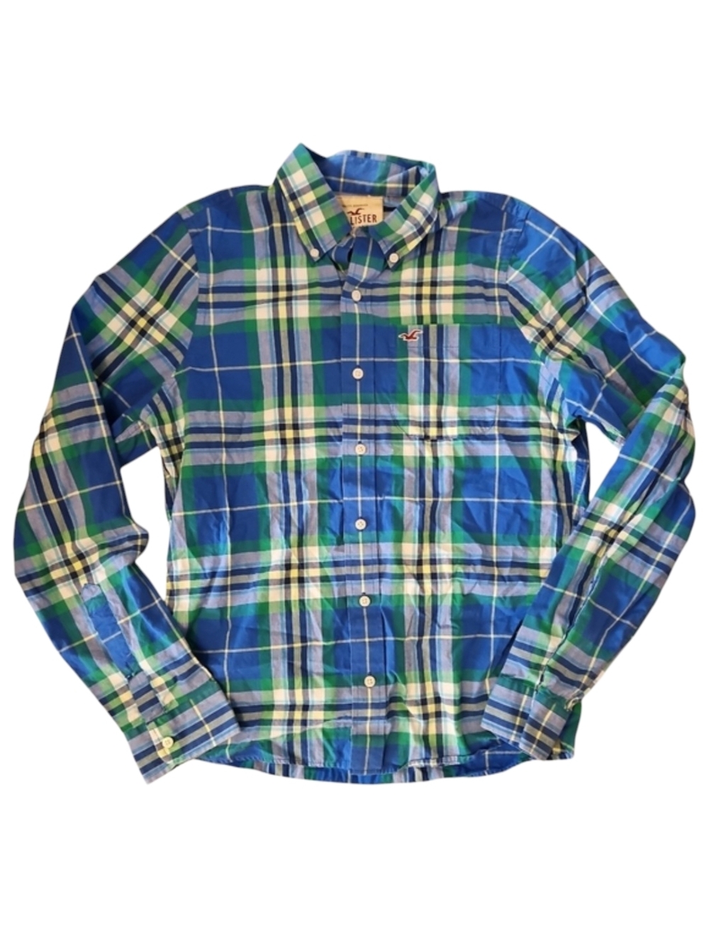 Hollister Men's Blue Green Plaid Button-Down Shirt Size Xlarge
